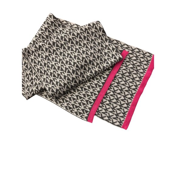Michael Kors Monogram Knit Scarf Black Pink Grey Womens Winter Designer Logo - Picture 3 of 5